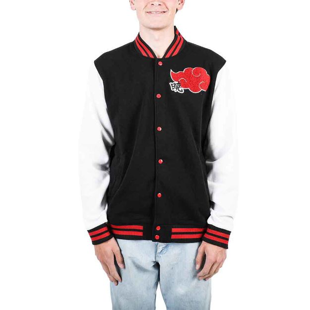 NARUTO AKATSUKI EMBROIDERED FLEECE LETTERMAN JACKET - NERD BLVD