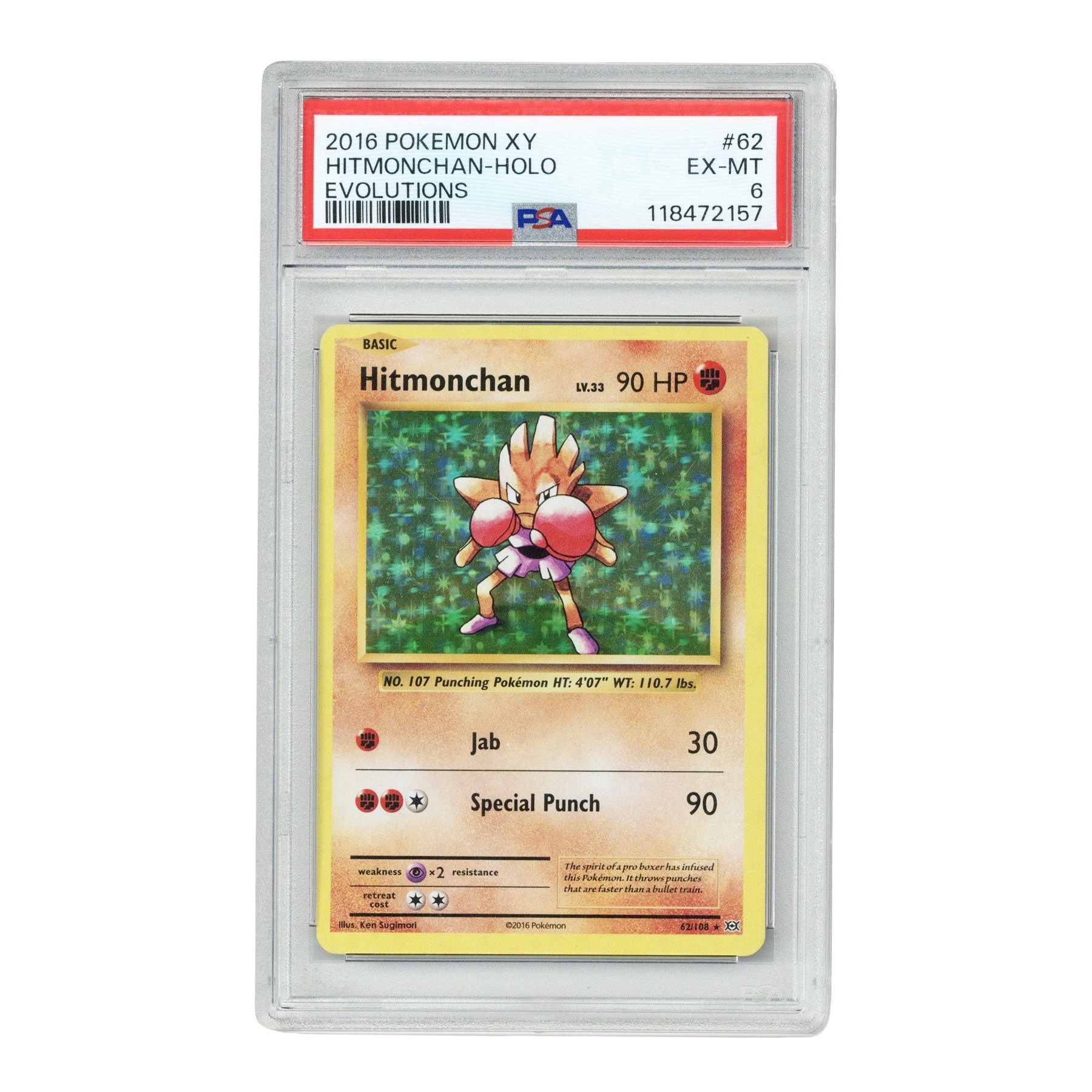 2016 Pokemon XY - Hitmonchan HOLO Evolutions #62 (PSA 6)