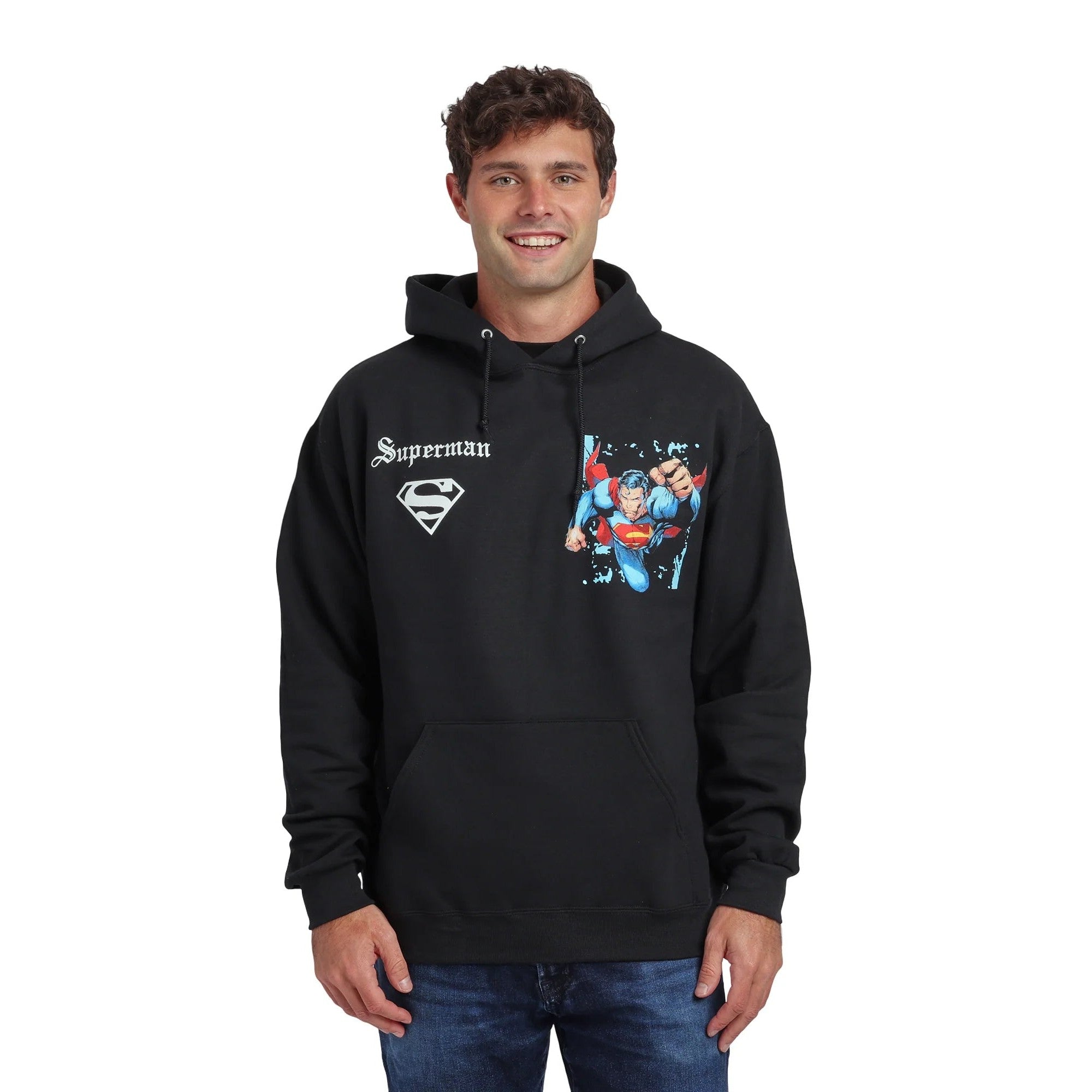 Superman Back Print Oversized Graphic Adult Black Long Sleeve Hoodie