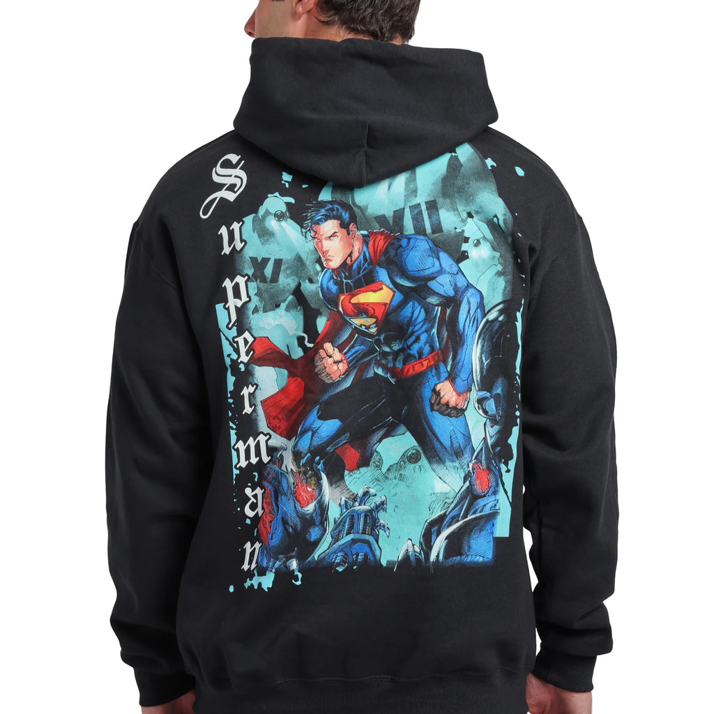 Superman Back Print Oversized Graphic Adult Black Long Sleeve Hoodie