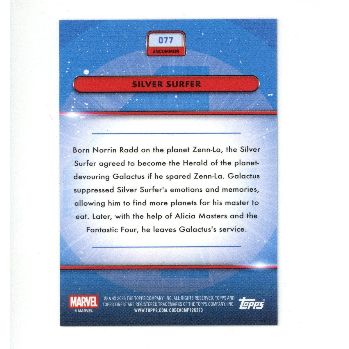 Topps 2026 Finest Marvel Fantastic Four Silver Surfer 077 #022/150