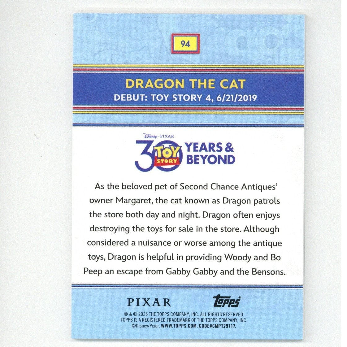 2025 Topps Toy Story 30th Anniversary Dragon the Cat 117/150
