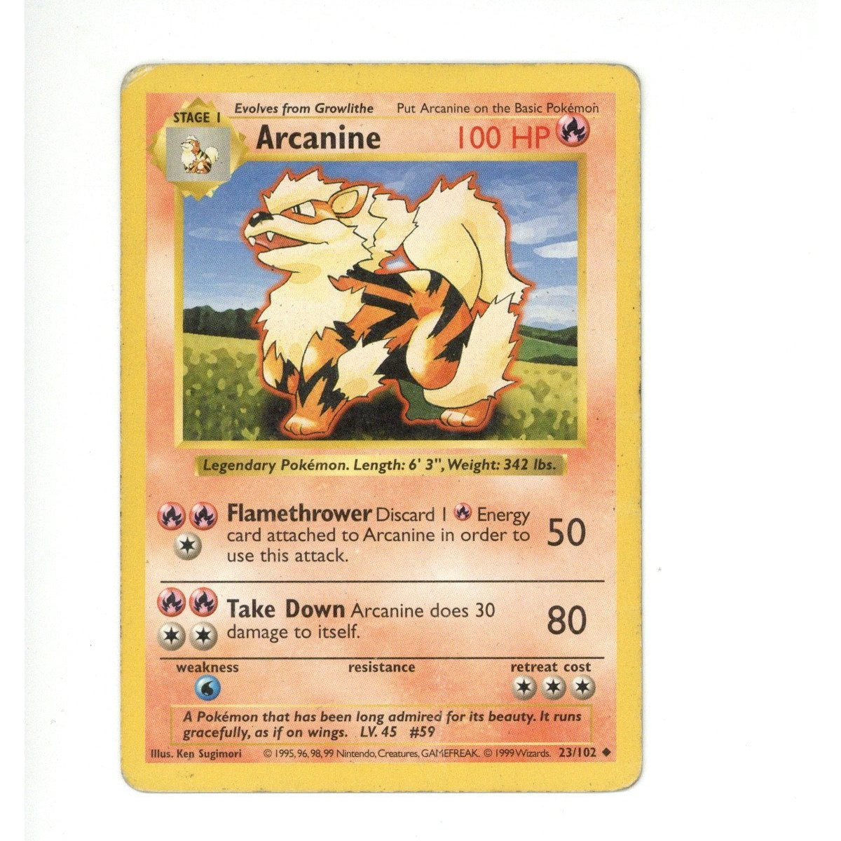 Pokemon Card: Arcanine 23/102 Shadowless (TCG) (MP)