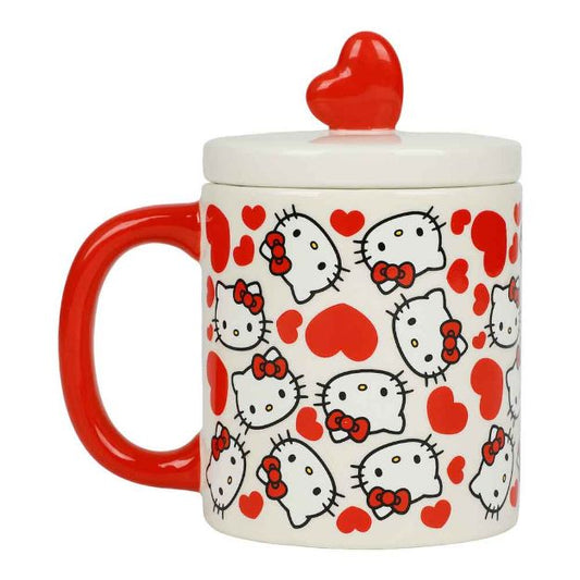 HELLO KITTY LOVES 16 OZ. LIDDED CERAMIC MUG - NERD BLVD